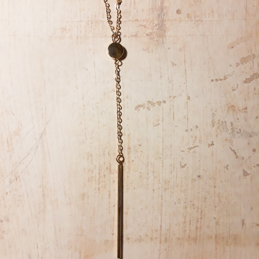 Gold Layered Chain Coin Bar Pendant Necklace - Picture 5 of 7